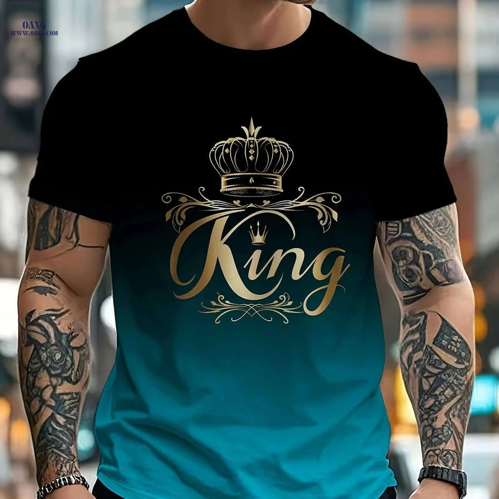 Casual Men's Gradient T-Shirt - Lightweight Crew Neck, KING Print   OAXG 