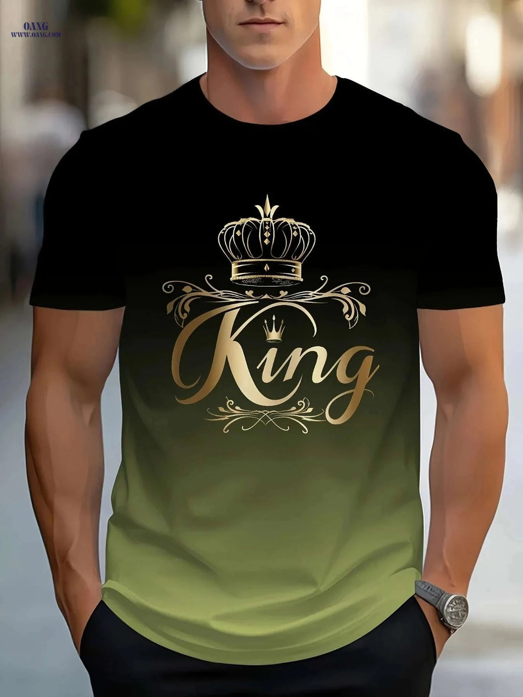 Casual Men's Gradient T-Shirt - Lightweight Crew Neck, KING Print   OAXG PYDX19 / S