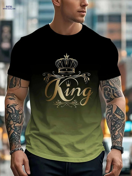 Casual Men's Gradient T-Shirt - Lightweight Crew Neck, KING Print   OAXG PYDX19 / S
