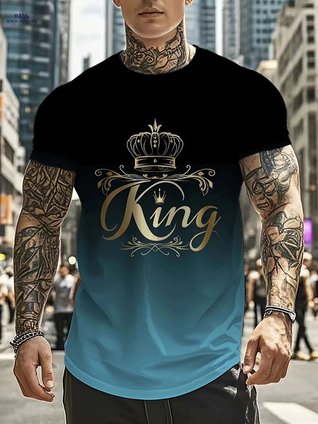 Casual Men's Gradient T-Shirt - Lightweight Crew Neck, KING Print   OAXG PYDX19 / S