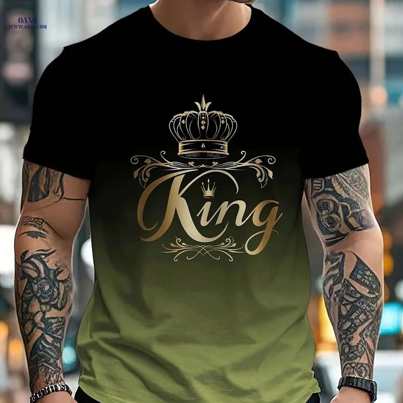 Casual Men's Gradient T-Shirt - Lightweight Crew Neck, KING Print   OAXG PYDX19 / S