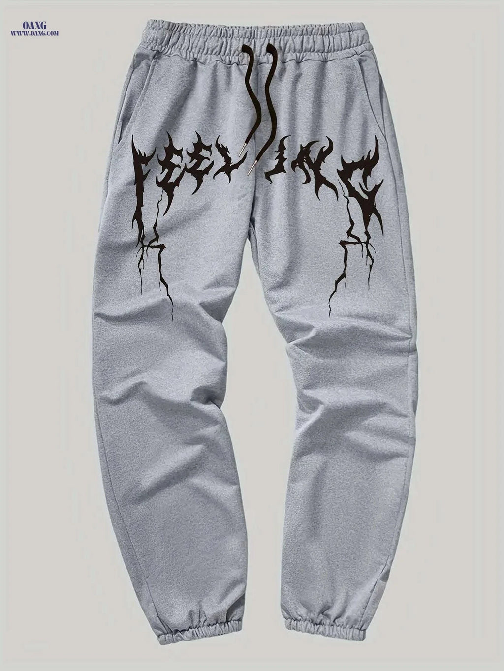 Casual Men’s Graphic Print Sweatpants - Drawstring & Stretch Fit   OAXG Light Grey / S