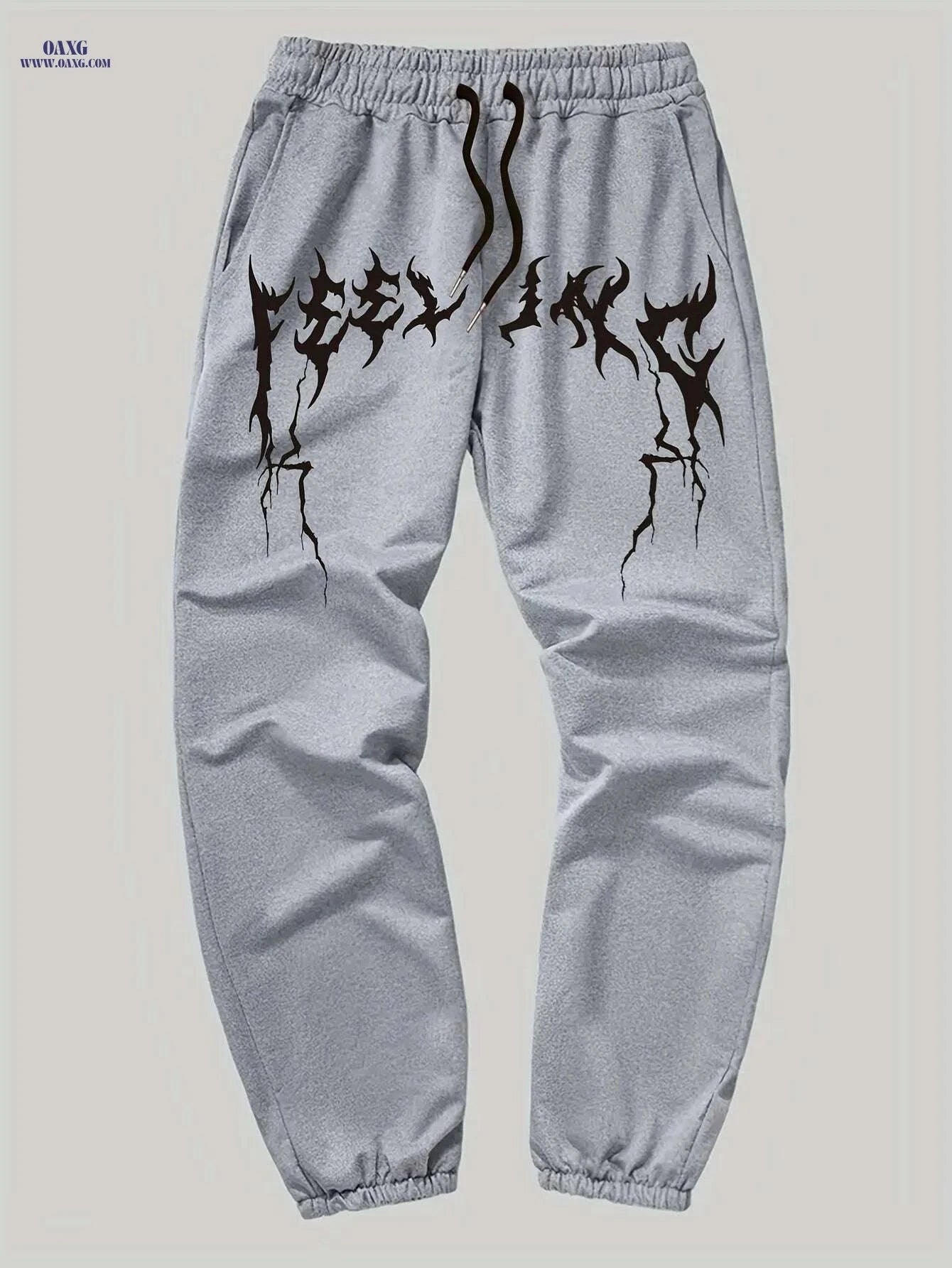 Casual Men’s Graphic Print Sweatpants - Drawstring & Stretch Fit   OAXG Light Grey / S