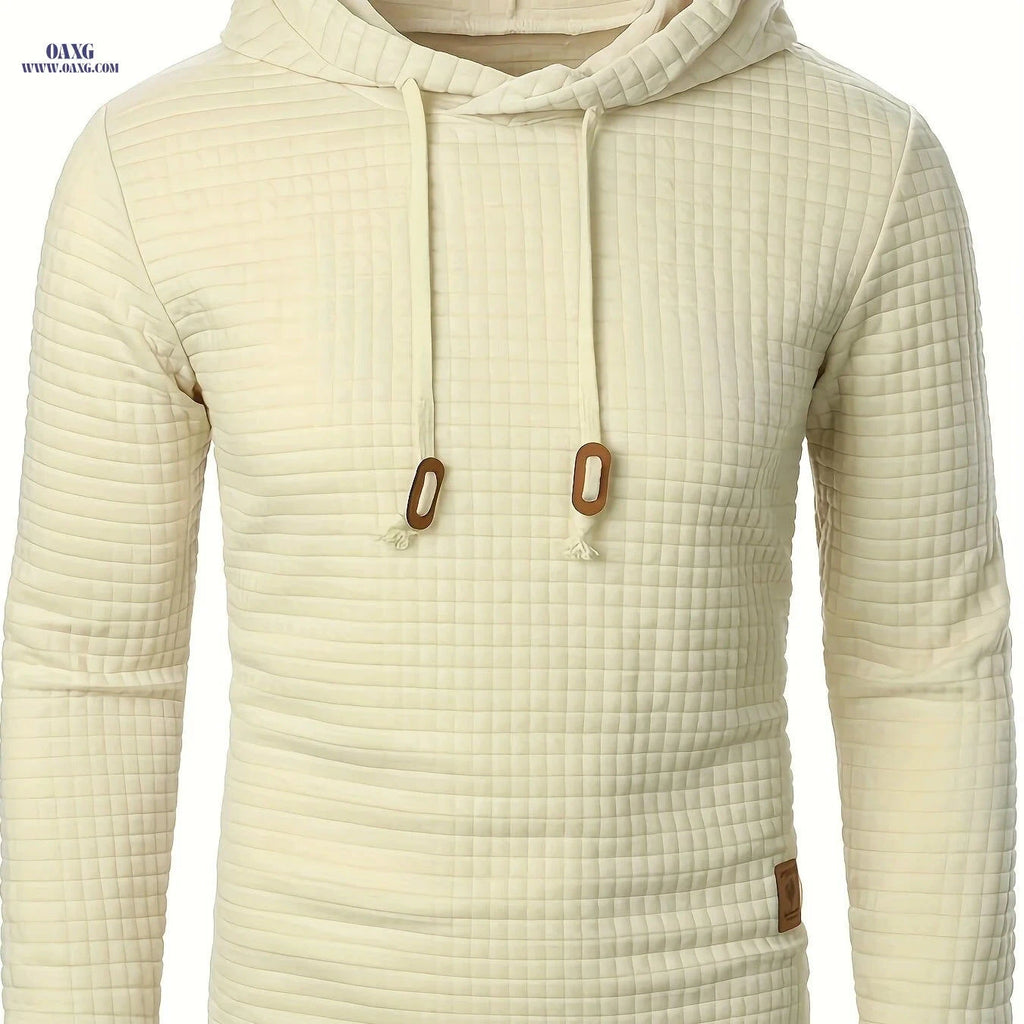 Casual Men's Jacquard Knit Hoodie - Long Sleeve, Warm Colors   OAXG 