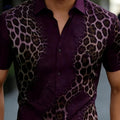 Casual Men's Leopard Print Shirt - Summer Steel Gray, Blue, Purple   OAXG Mysterious Purple / FR S