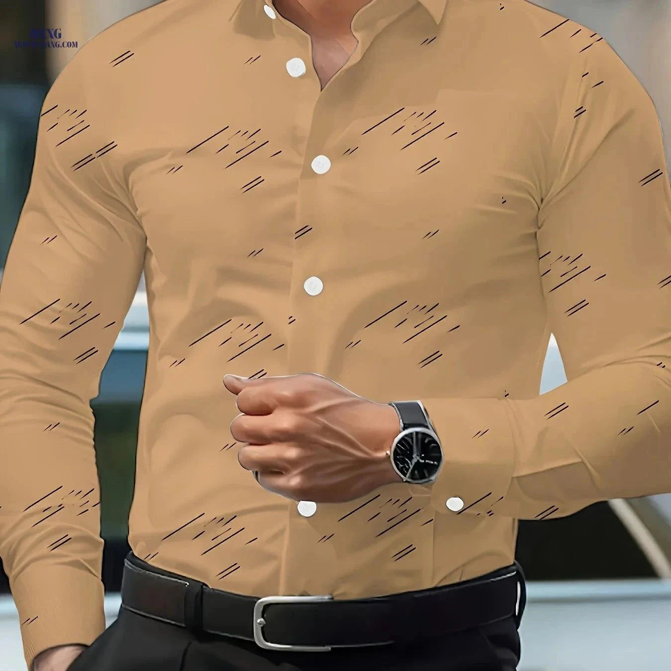 Casual Men's Long-Sleeved Shirt - Geometric Print for All Seasons   OAXG Royal Blue / FR XL