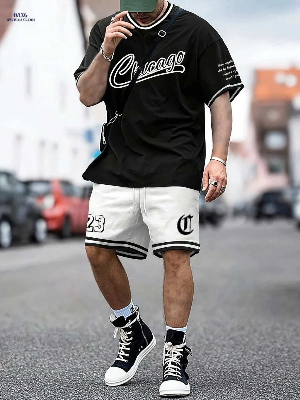Casual Men's Print Set - Round-Neck T-Shirt & Drawstring Shorts   OAXG 