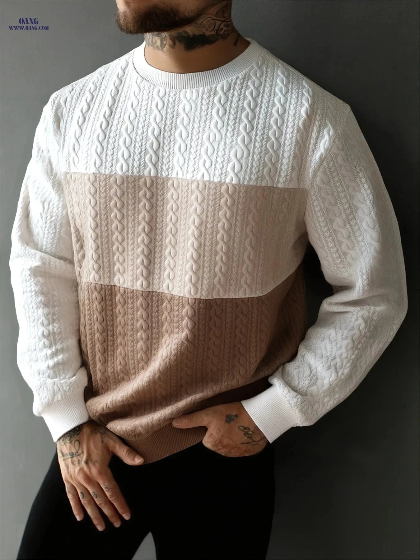 Casual Men’s Pullover Sweatshirt - Jacquard Heart Design for Sports   OAXG 