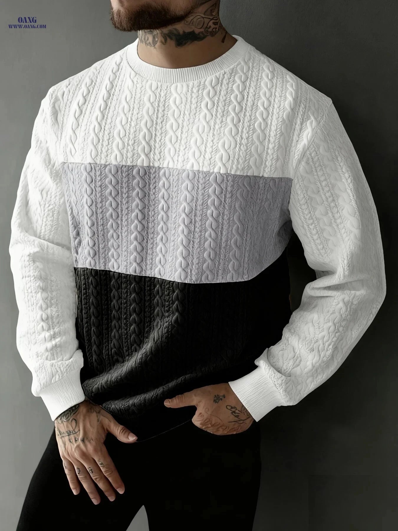 Casual Men’s Pullover Sweatshirt - Jacquard Heart Design for Sports   OAXG 