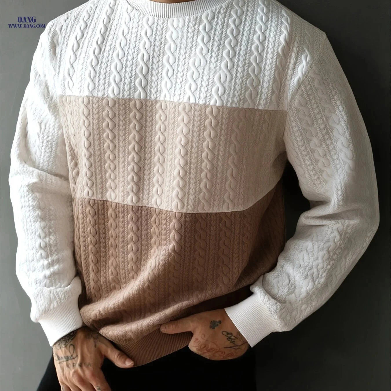 Casual Men’s Pullover Sweatshirt - Jacquard Heart Design for Sports   OAXG 