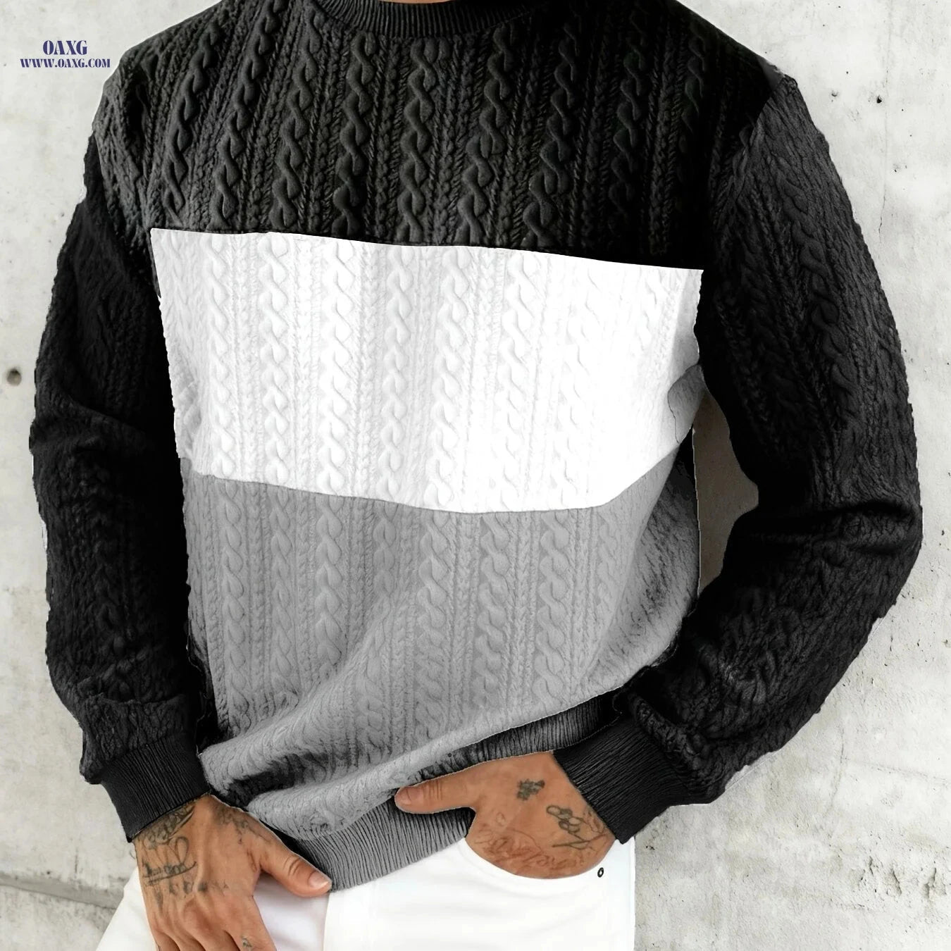 Casual Men’s Pullover Sweatshirt - Jacquard Heart Design for Sports   OAXG 