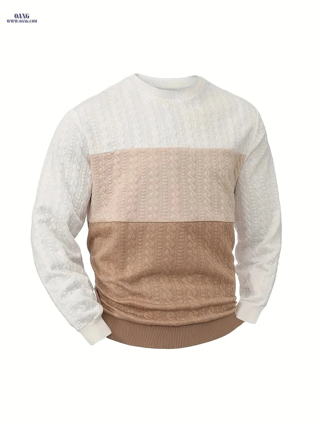 Casual Men’s Pullover Sweatshirt - Jacquard Heart Design for Sports   OAXG White light coffee khaki / FR S