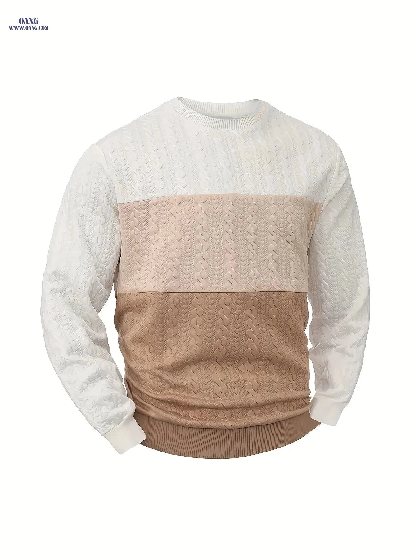 Casual Men’s Pullover Sweatshirt - Jacquard Heart Design for Sports   OAXG White light coffee khaki / FR S
