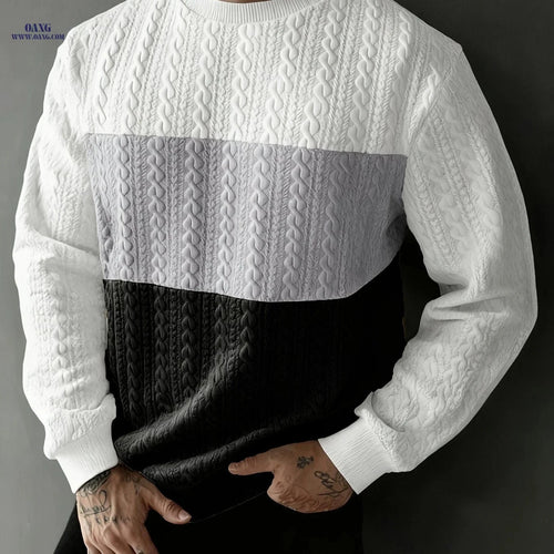 Casual Men’s Pullover Sweatshirt - Jacquard Heart Design for Sports   OAXG White light coffee khaki / FR S