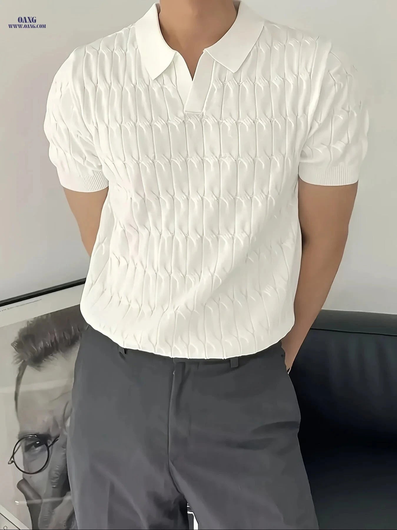 Casual Men's Short Sleeve Knit Polo Shirt - Viscose Blend Top   OAXG 