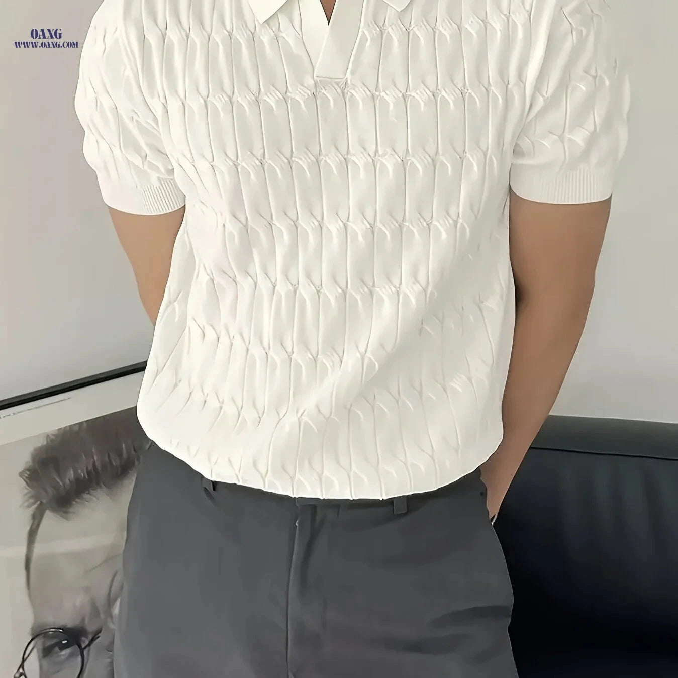 Casual Men's Short Sleeve Knit Polo Shirt - Viscose Blend Top   OAXG 