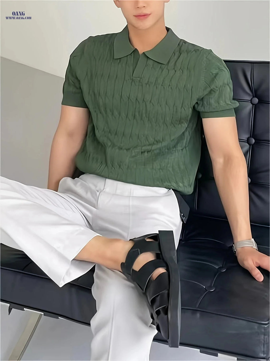 Casual Men's Short Sleeve Knit Polo Shirt - Viscose Blend Top   OAXG 