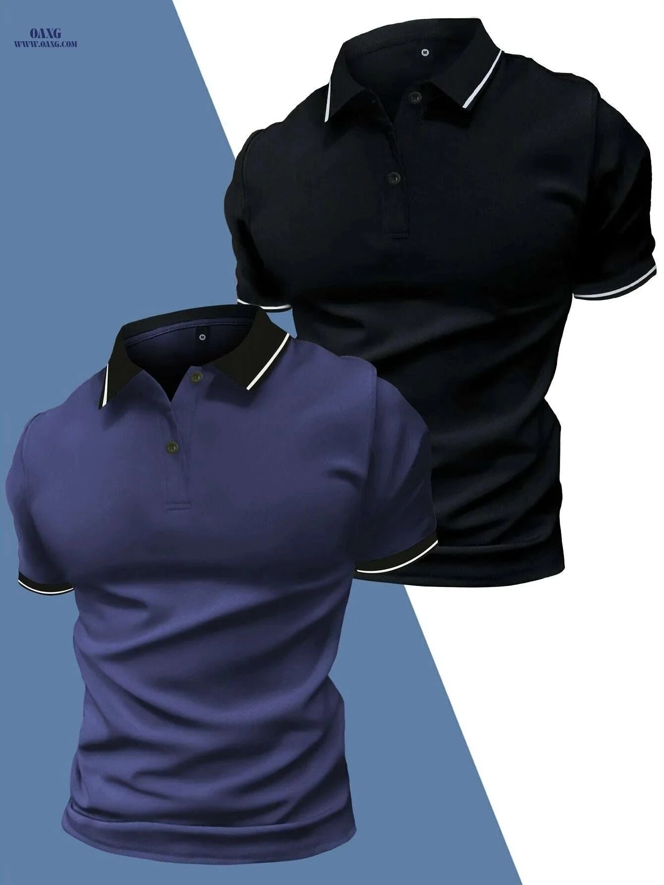 Casual Men's Short Sleeve Polo 2-Pack - Solid Color, Knit Fabric   OAXG 