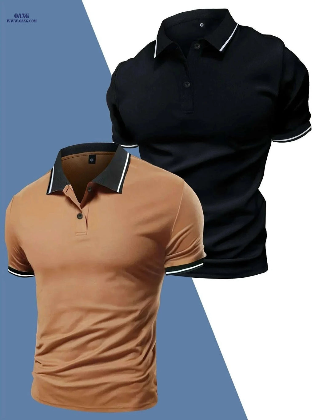 Casual Men's Short Sleeve Polo 2-Pack - Solid Color, Knit Fabric   OAXG 