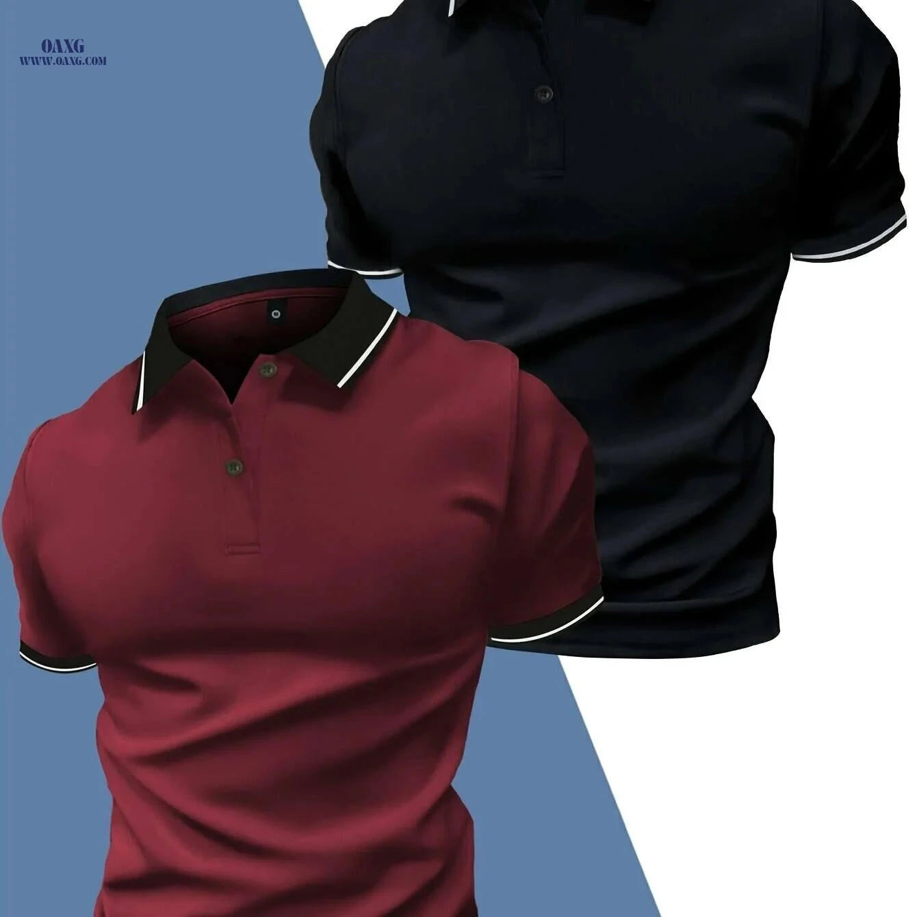 Casual Men's Short Sleeve Polo 2-Pack - Solid Color, Knit Fabric   OAXG 