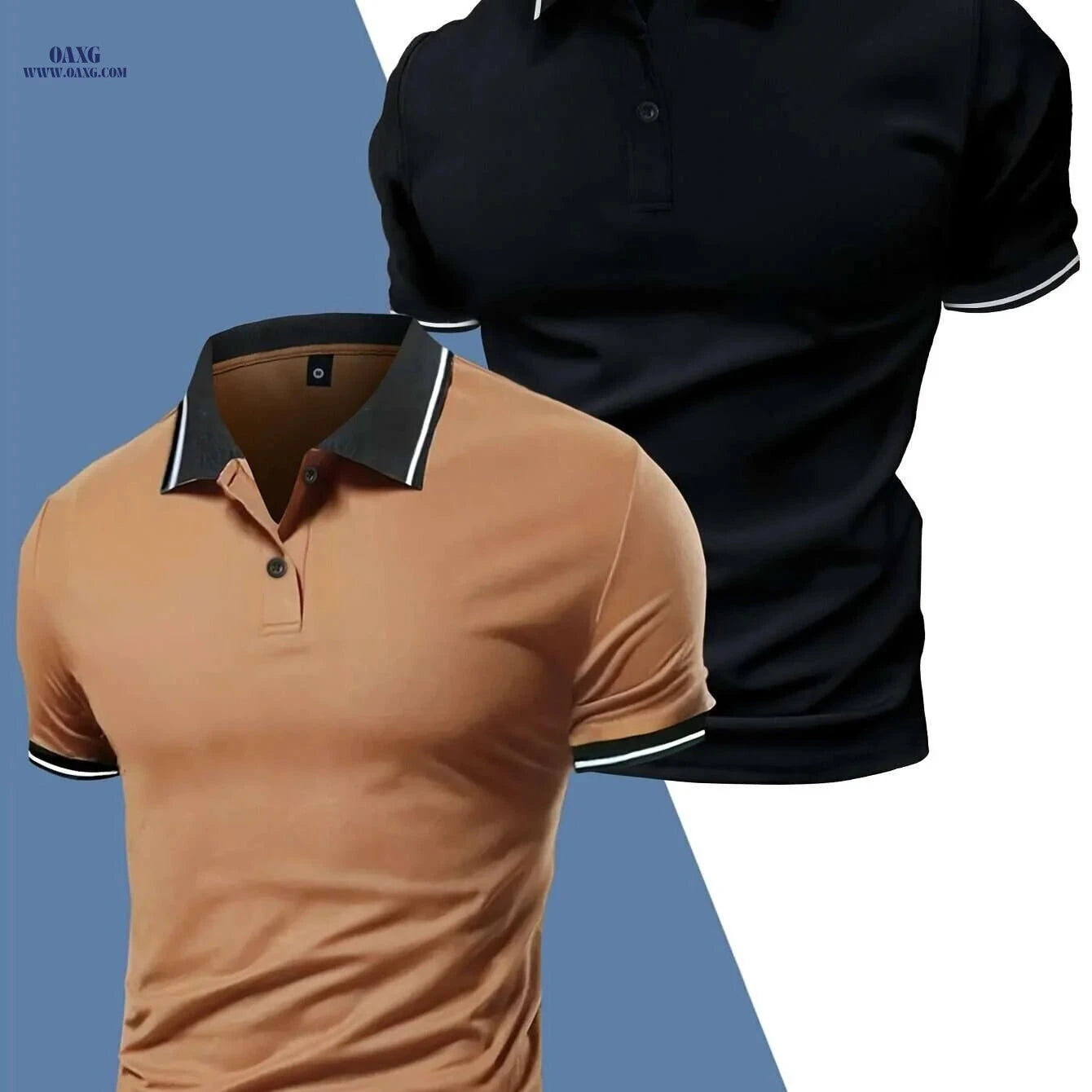 Casual Men's Short Sleeve Polo 2-Pack - Solid Color, Knit Fabric   OAXG 
