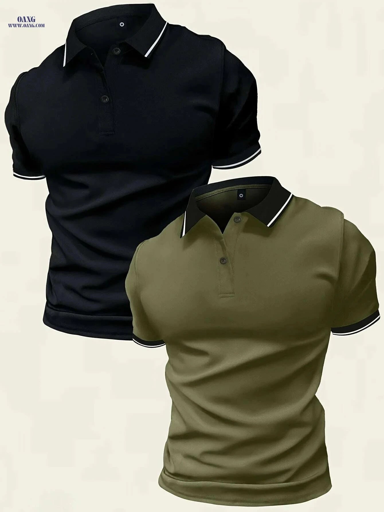 Casual Men's Short Sleeve Polo 2-Pack - Solid Color, Knit Fabric   OAXG 