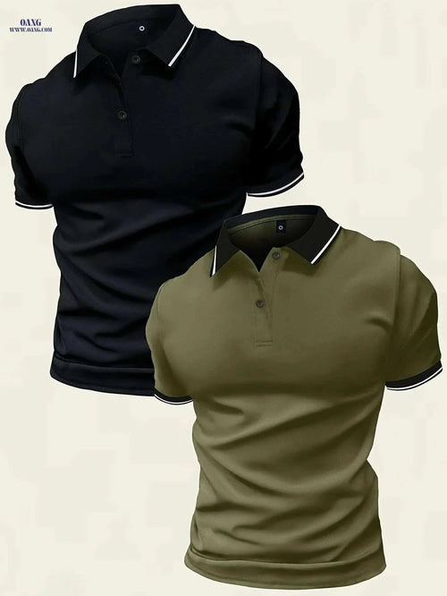 Casual Men's Short Sleeve Polo 2-Pack - Solid Color, Knit Fabric   OAXG 