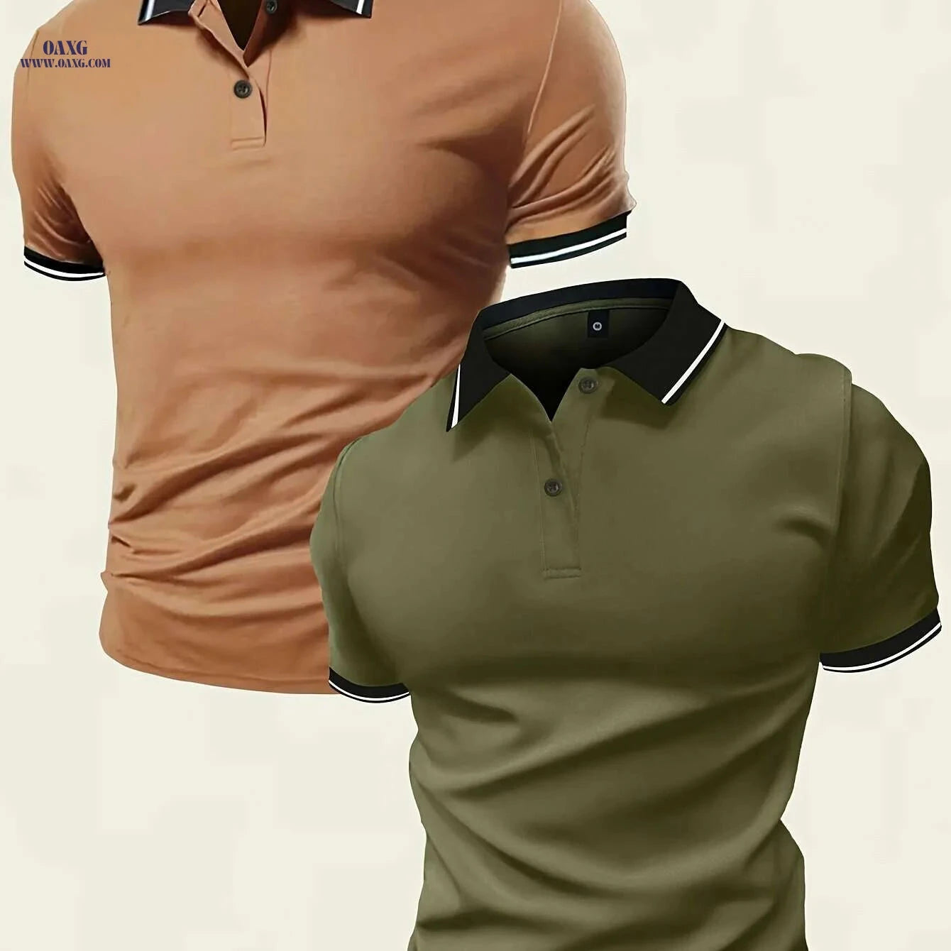 Casual Men's Short Sleeve Polo 2-Pack - Solid Color, Knit Fabric   OAXG Mixed Color / S