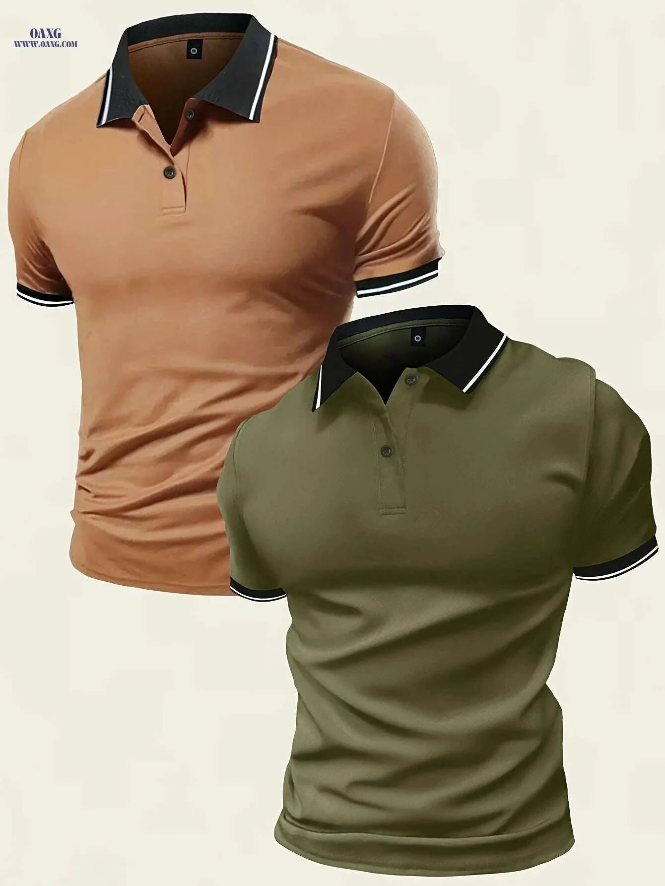 Casual Men's Short Sleeve Polo 2-Pack - Solid Color, Knit Fabric   OAXG Mixed Color / S