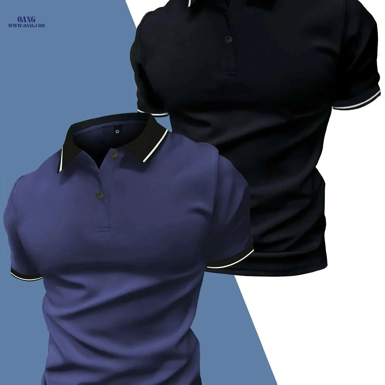 Casual Men's Short Sleeve Polo 2-Pack - Solid Color, Knit Fabric   OAXG 