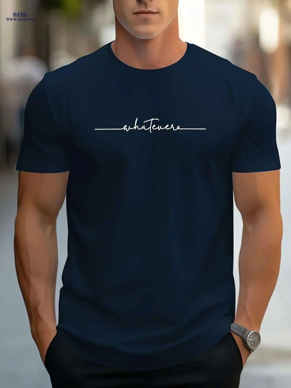 Casual Men's Short Sleeve Tee - Handwritten Print for Summer   OAXG 