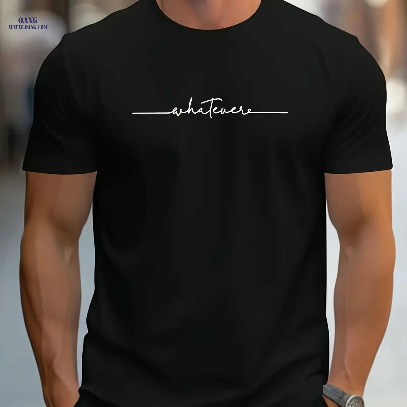 Casual Men's Short Sleeve Tee - Handwritten Print for Summer   OAXG 