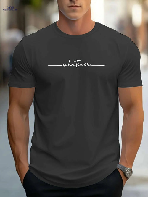 Casual Men's Short Sleeve Tee - Handwritten Print for Summer   OAXG 