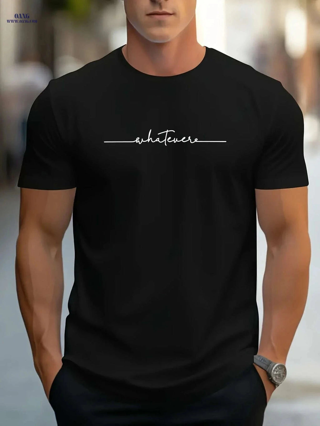 Casual Men's Short Sleeve Tee - Handwritten Print for Summer   OAXG 