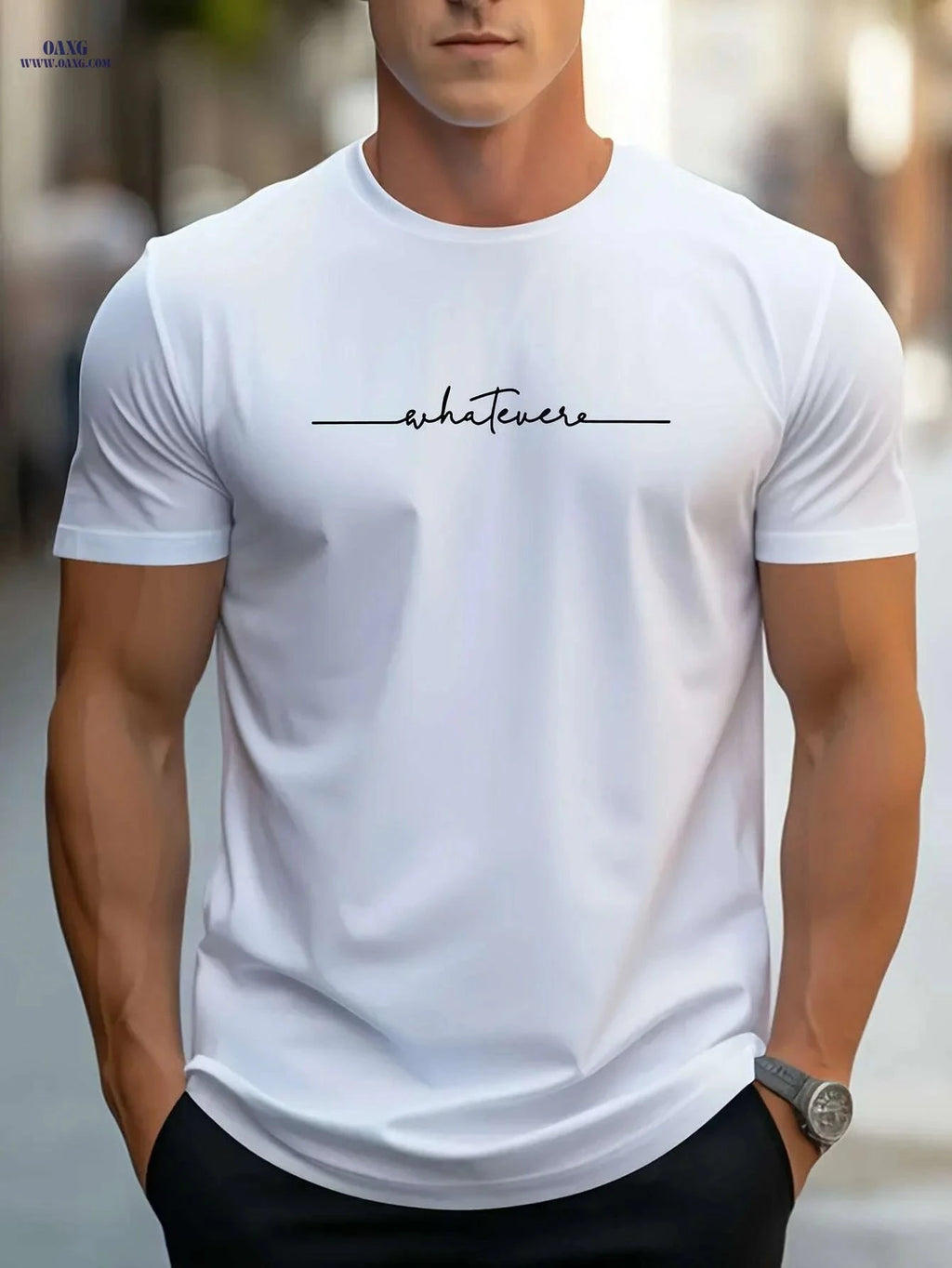 Casual Men's Short Sleeve Tee - Handwritten Print for Summer   OAXG White / S