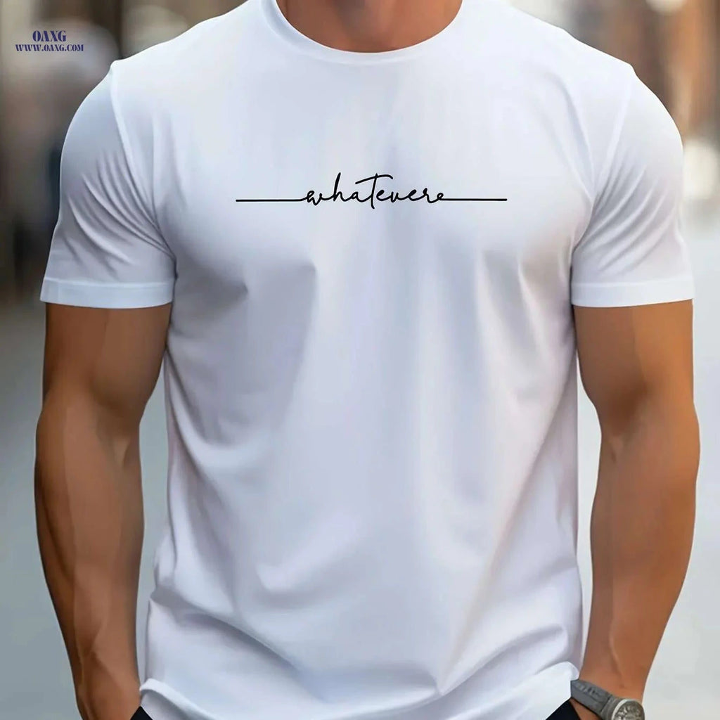 Casual Men's Short Sleeve Tee - Handwritten Print for Summer   OAXG White / S