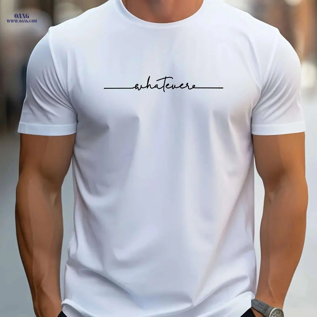 Casual Men's Short Sleeve Tee - Handwritten Print for Summer   OAXG White / S