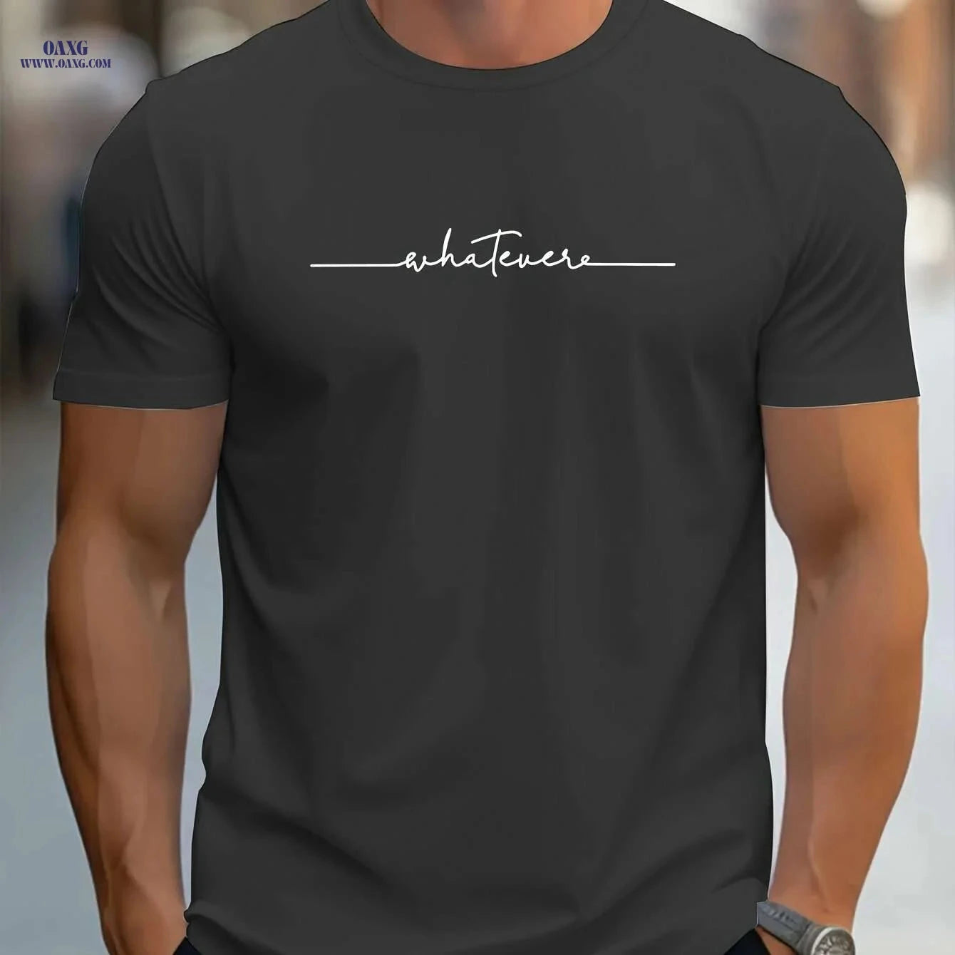 Casual Men's Short Sleeve Tee - Handwritten Print for Summer   OAXG 