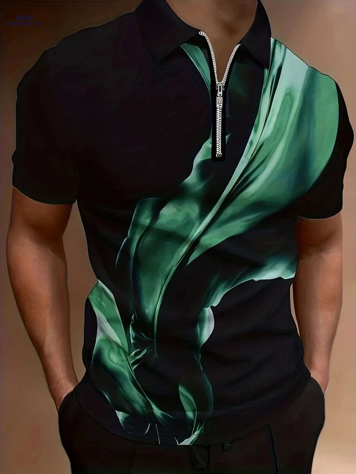 Casual Men's Short Sleeve Zipper Shirt - Comfortable Summer Style   OAXG 