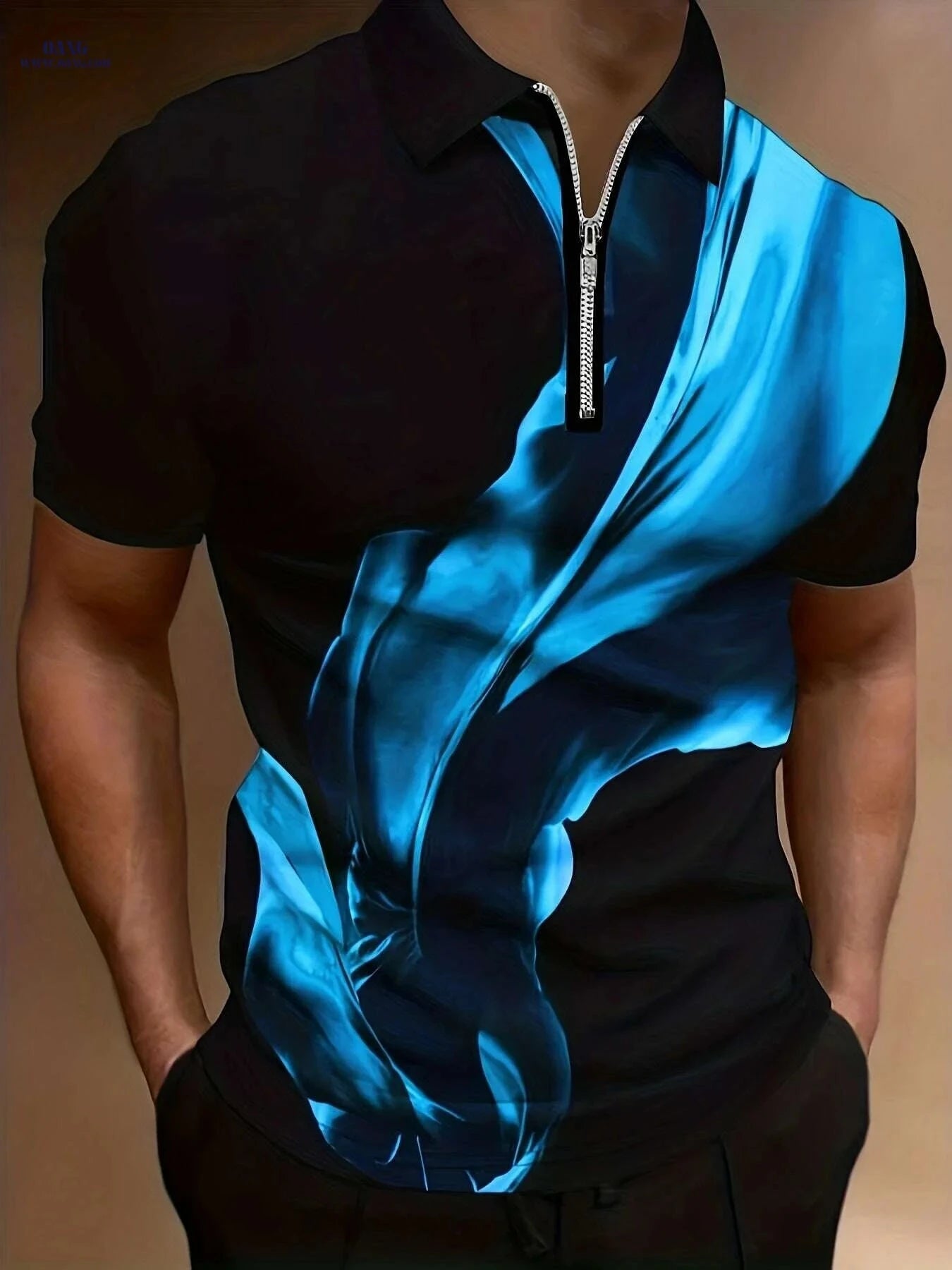 Casual Men's Short Sleeve Zipper Shirt - Comfortable Summer Style   OAXG 