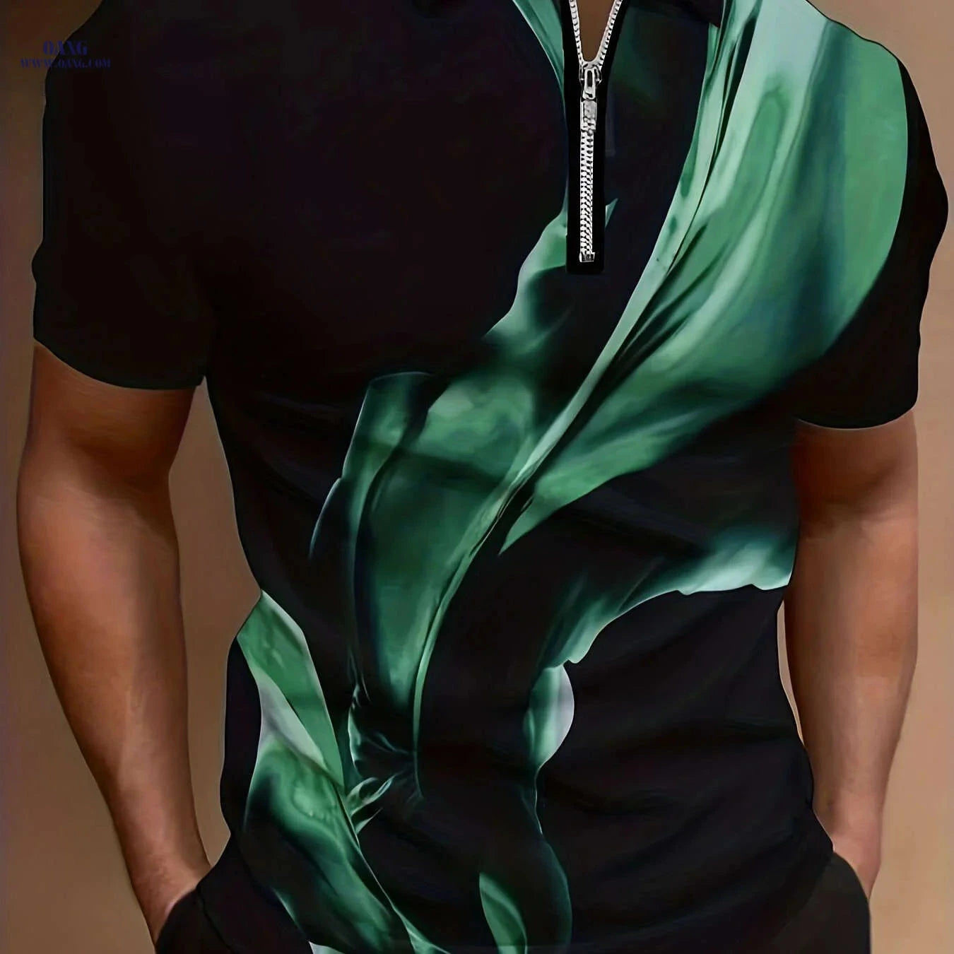 Casual Men's Short Sleeve Zipper Shirt - Comfortable Summer Style   OAXG 