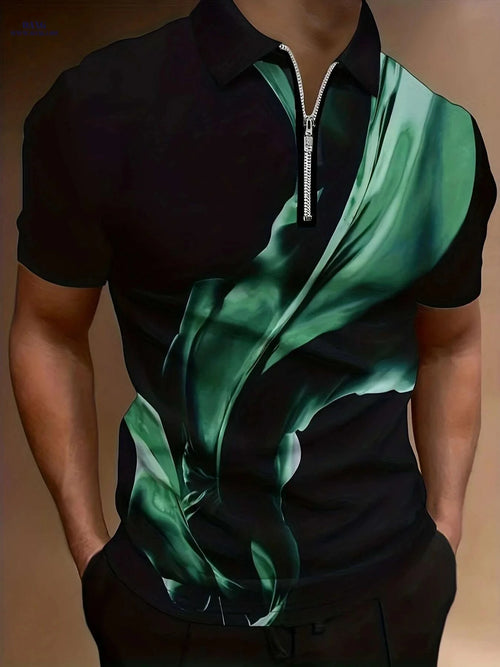 Casual Men's Short Sleeve Zipper Shirt - Comfortable Summer Style   OAXG Scarlet red / M