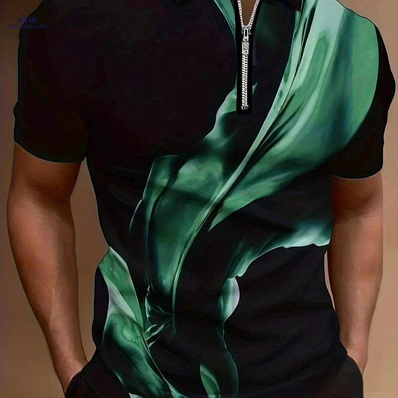 Casual Men's Short Sleeve Zipper Shirt - Comfortable Summer Style   OAXG Scarlet red / M