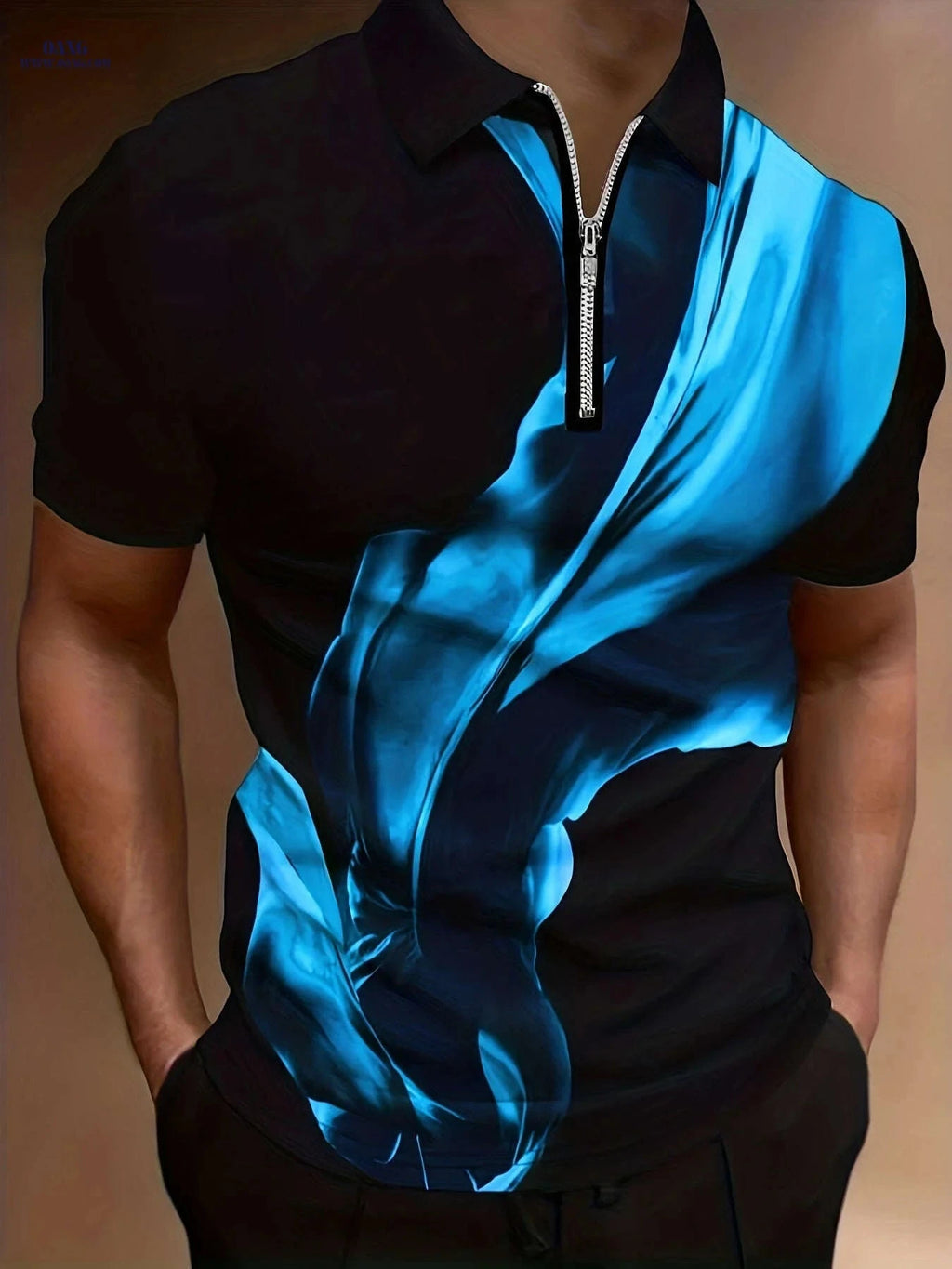 Casual Men's Short Sleeve Zipper Shirt - Comfortable Summer Style   OAXG Vibrant Blue / FR M