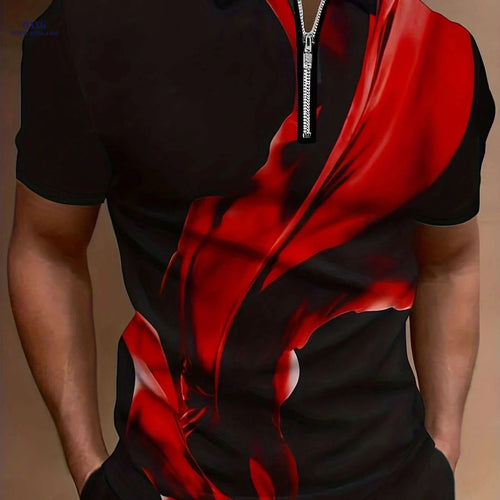 Casual Men's Short Sleeve Zipper Shirt - Comfortable Summer Style   OAXG Vibrant Blue / FR M
