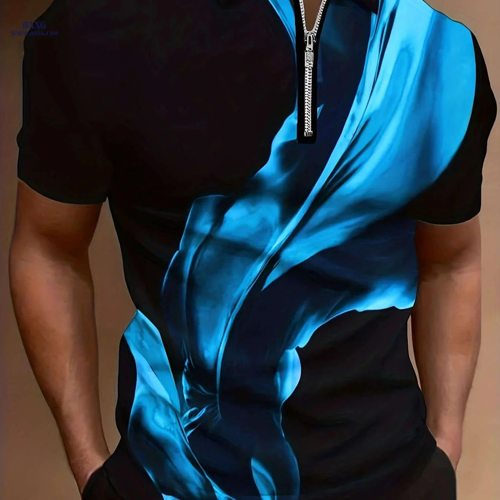 Casual Men's Short Sleeve Zipper Shirt - Comfortable Summer Style   OAXG Vibrant Blue / FR M
