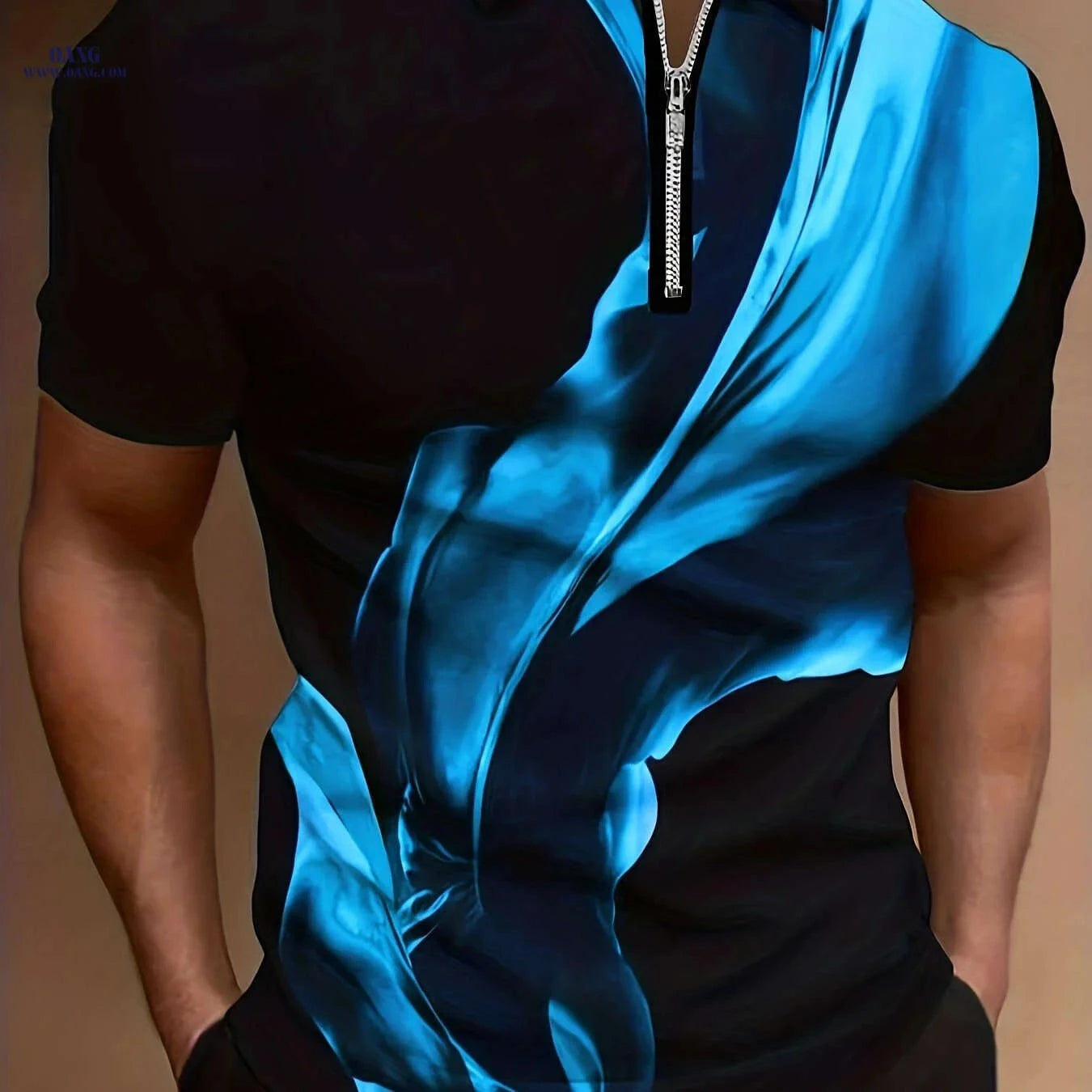 Casual Men's Short Sleeve Zipper Shirt - Comfortable Summer Style   OAXG Vibrant Blue / FR M