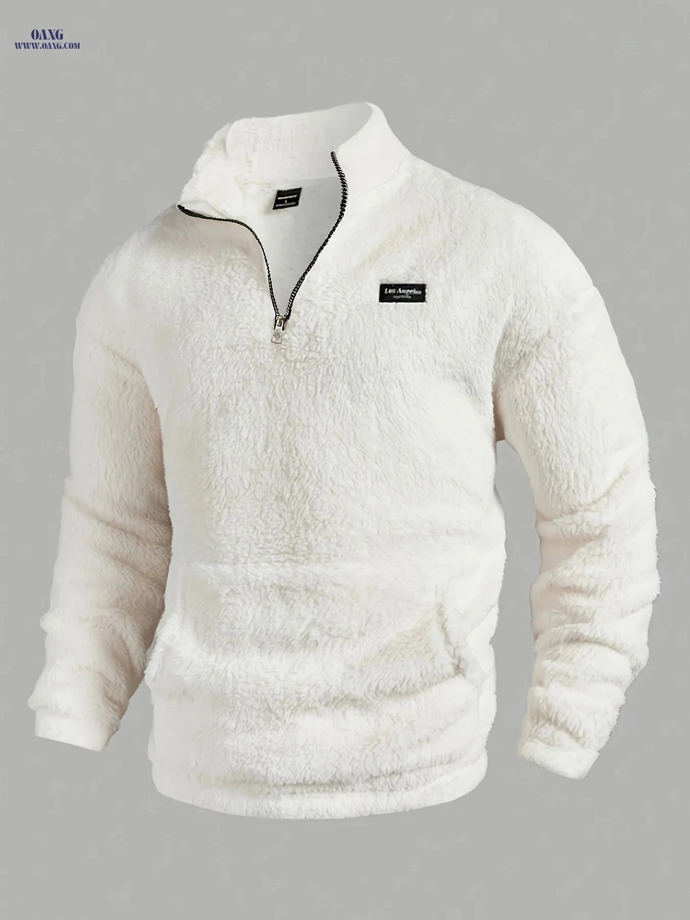 Casual Men's Stand Collar Zipper Sweatshirt - Warm & Fluffy Long Sleeve   OAXG 
