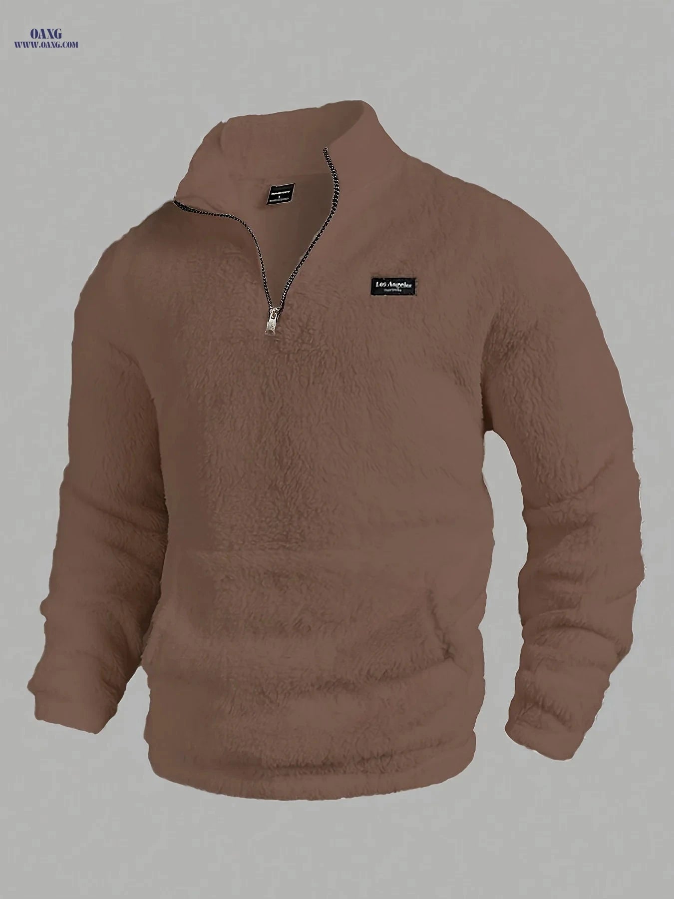 Casual Men's Stand Collar Zipper Sweatshirt - Warm & Fluffy Long Sleeve   OAXG 