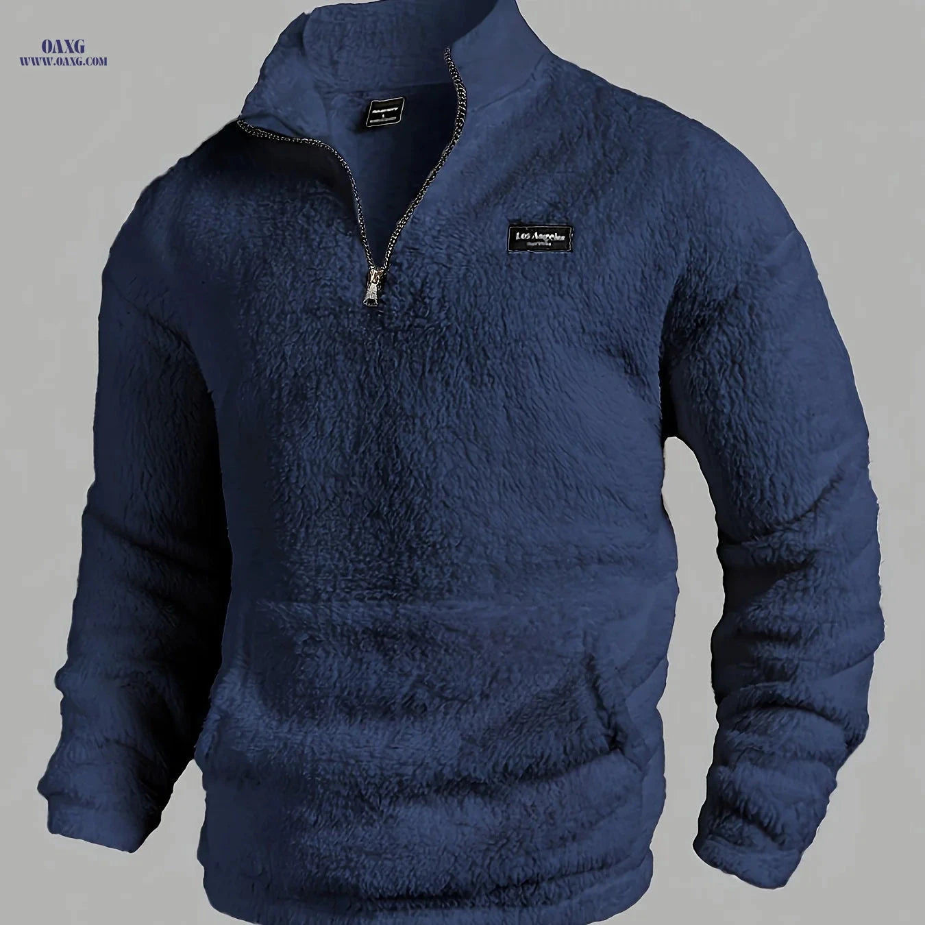 Casual Men's Stand Collar Zipper Sweatshirt - Warm & Fluffy Long Sleeve   OAXG Navy Color / FR M